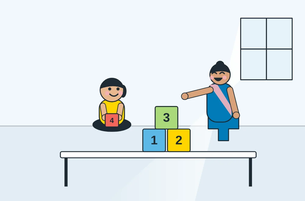 Illustration: a child counting with numbered blocks